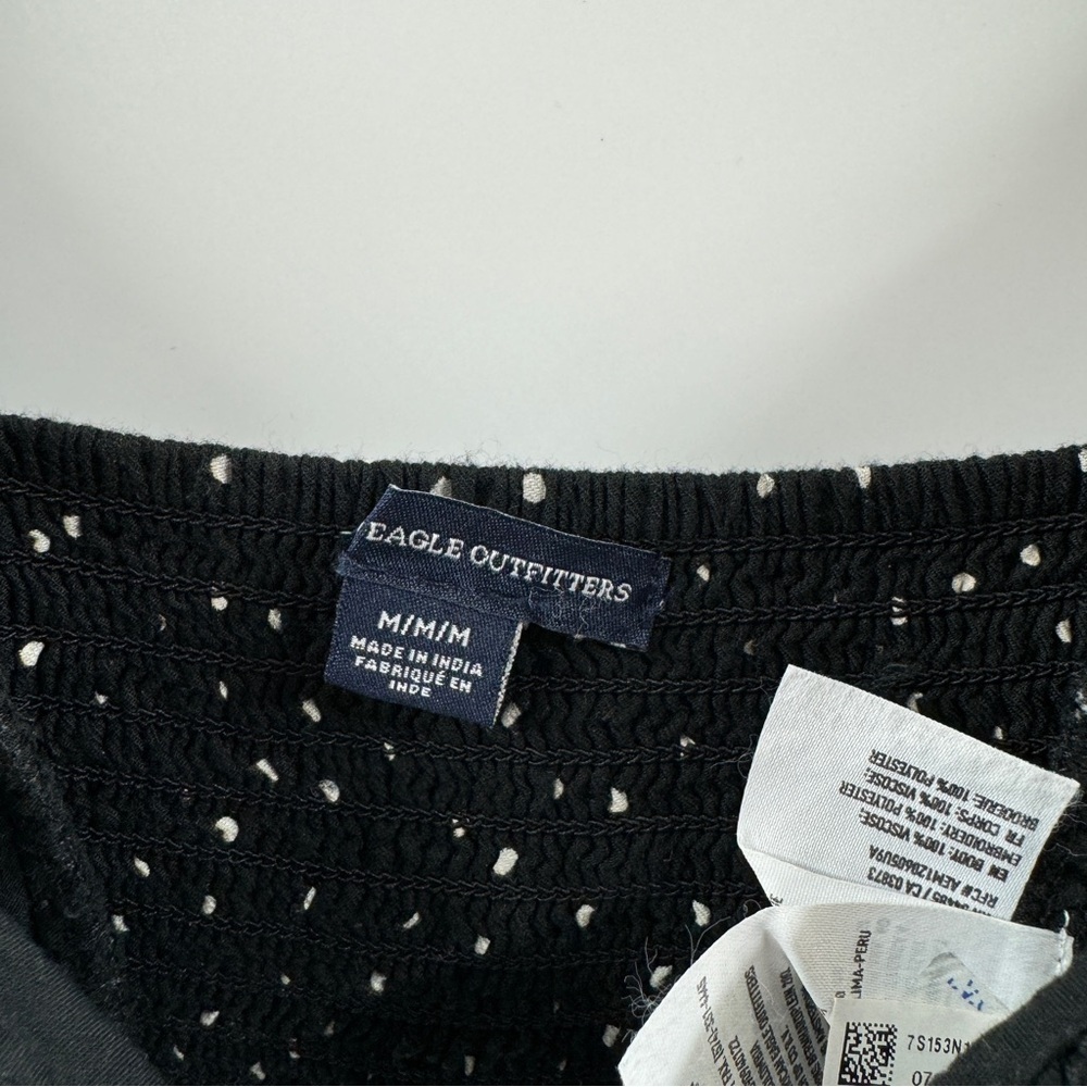 American Eagle Black & White Polka Dot Cropped Tank Top with Ruffle Trim - Picture 4 of 7